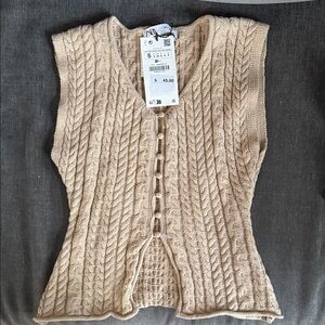 Zara Tan Cable Knit Button Vest